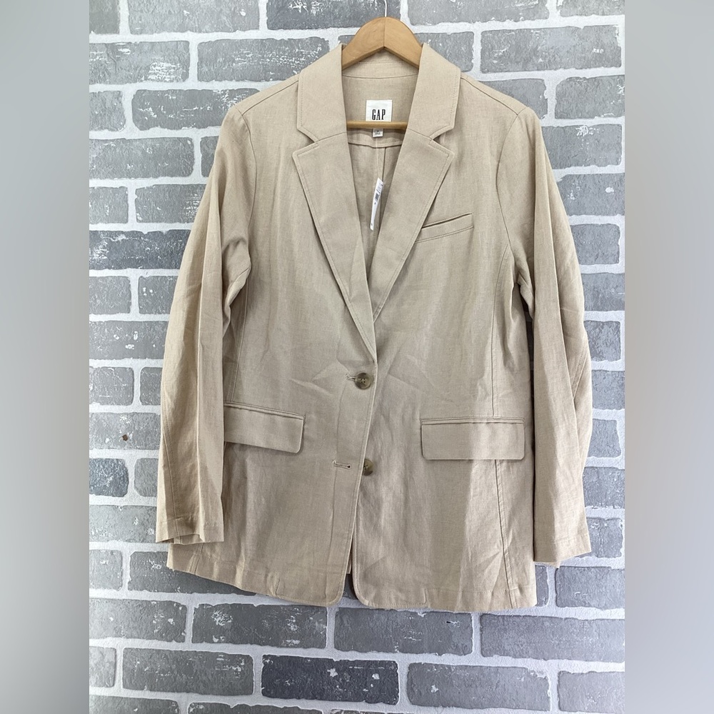 Gap Tan Linen Blend Button Blazer Size Medium New